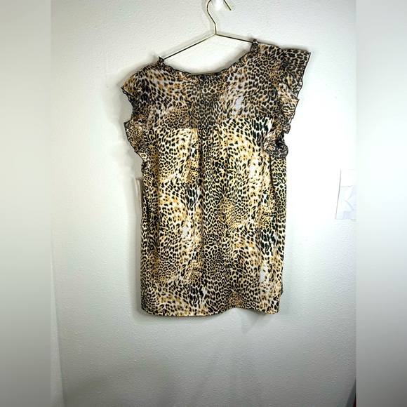 Indigo Rose Plus Size 2X Leopard Print Blouse Boho Tassel Tie Flutter Sleeve Top - Picture 4 of 6